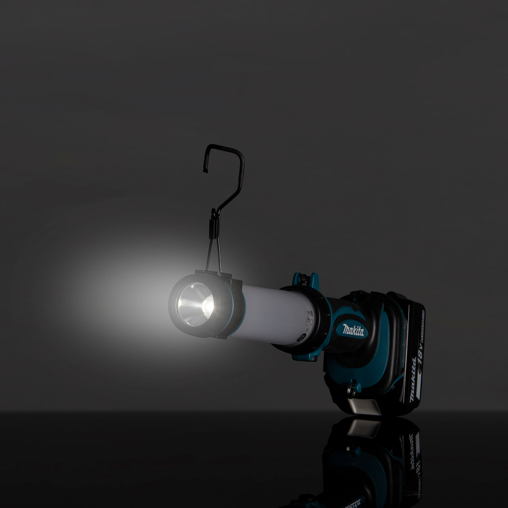 Makita DML806 18V LXT LED flashlight showing its directional beam