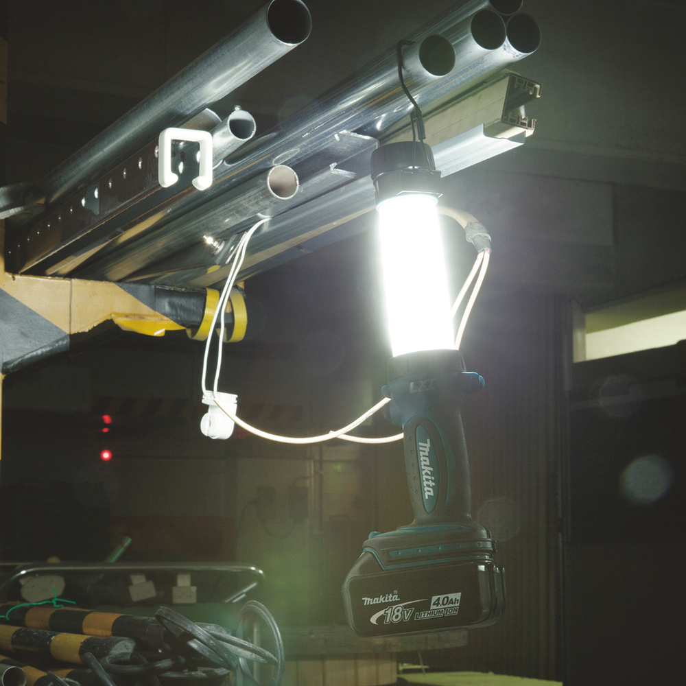 Makita DML806 18V LXT LED flashlight showing its directional beam