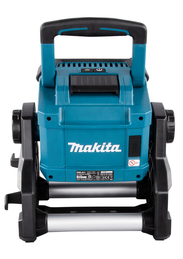Makita DML811 worklight showing the rear panel and side support brackets