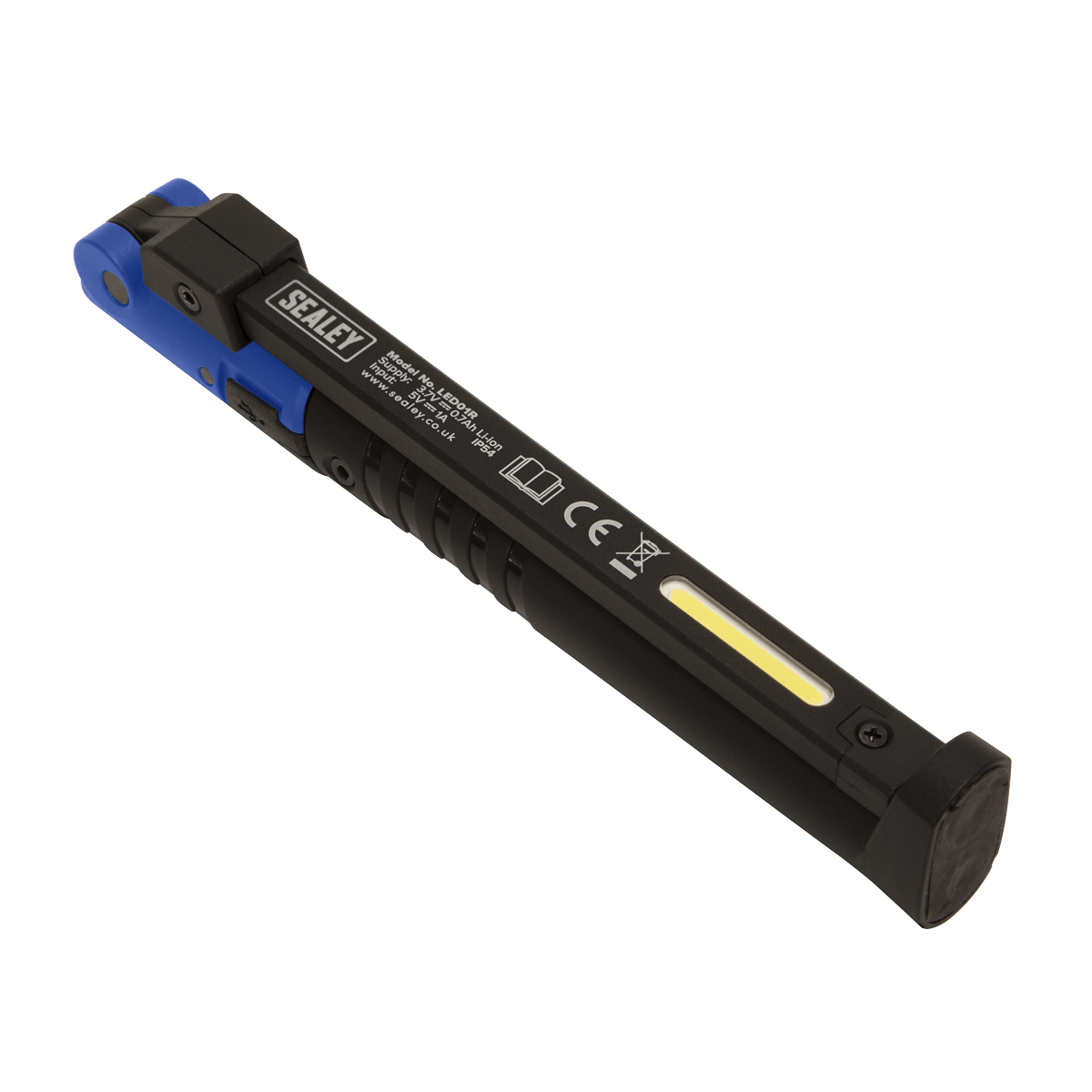 Sealey Rechargeable Torch Slim Fold in Blue LED01B | Super bright COB and SMD LED, 6000-7000k, 80 CRI. | toolforce.ie