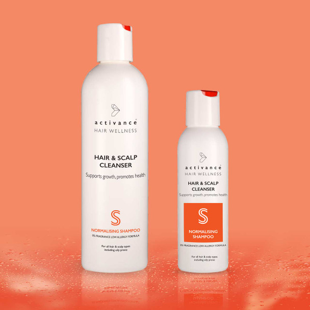 The combo a 250ml Normalising shampoo bottle and a 100ml bottle.