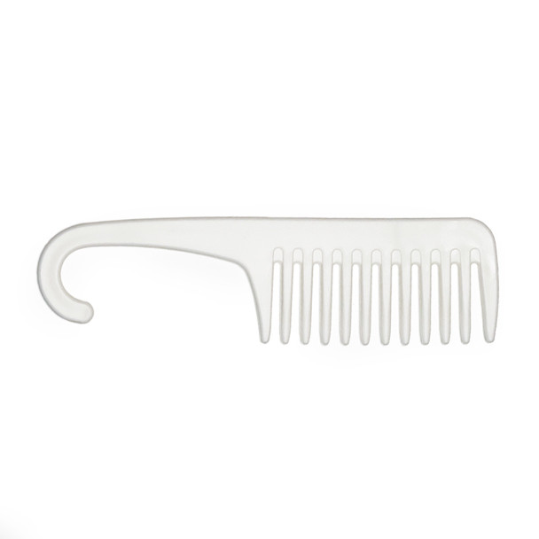 White wide tooth detangling comb 22.5cm long x 6.5cm deep.