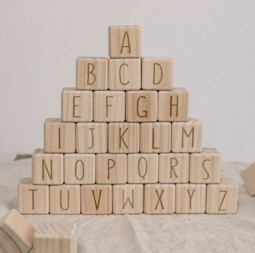 Natural Wooden Alphabet Letter Blocks for Toddlers and Kids