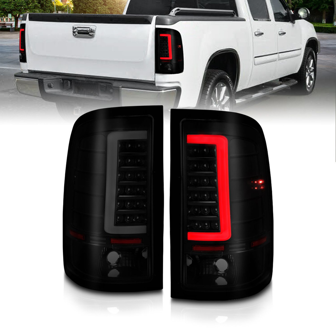 ANZO 2007-2013 GMC Sierra LED Tail Lights w/ Light Bar Black