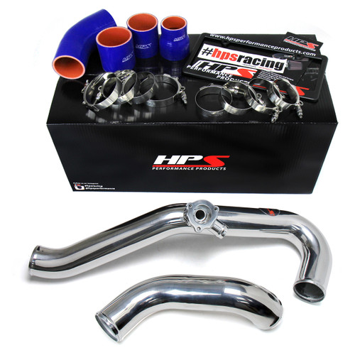 HPS Polish Intercooler Hot Charge Pipe and Cold Side with Blue Hoses 15-17 Ford Mustang Ecoboost 2.3L Turbo