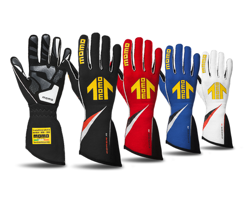Momo Gloves -Corsa R, External Stitch, Precurved, Size 12, White, FIA 8856/2000