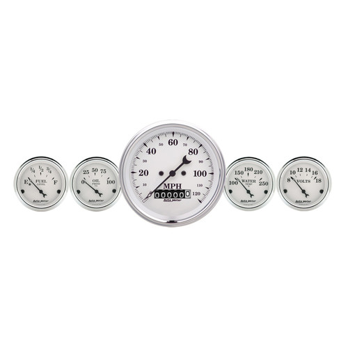 AutoMeter Gauge Kit 5 Pc. 3 3/8" & 2 1/16" Elec. Speedometer Old Tyme White