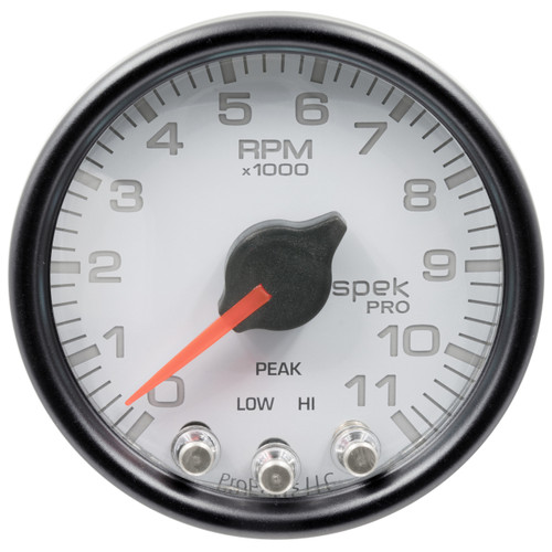 AutoMeter Gauge Tach 2 1/16" 11K Rpm W/ Shift Light & Peak Mem Wht/Blk Spek-Pro
