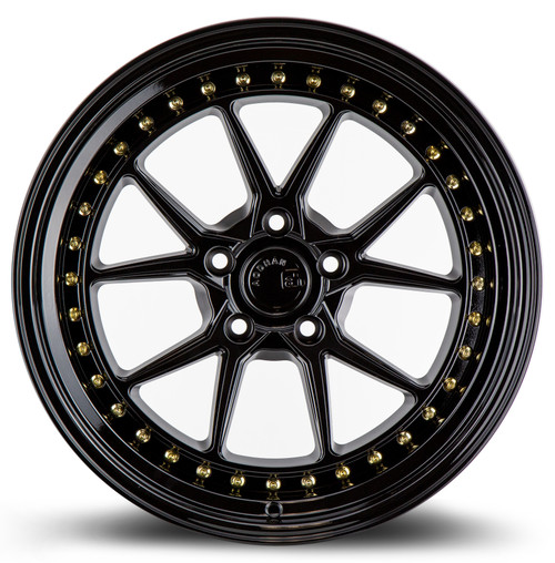 Aodhan Wheels DS08 18x9.5 5x114.3 +22 Gloss Black W /Gold Rivets