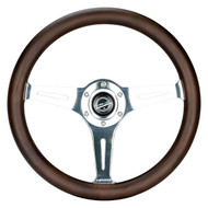 ST-015SL-OAK  Classic Wood Grain Wheel - 350mm 3 Chrome Silver Spokes Oak Color Wood