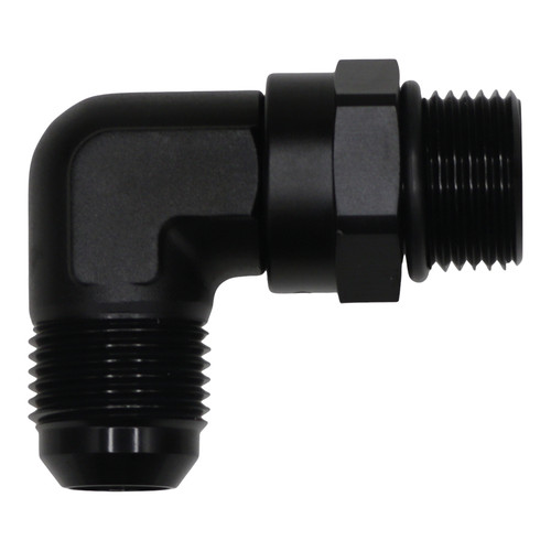 Vibrant -12AN Male Flare to Male -12AN ORB Swivel 90 Degree Adapter Fitting - Anodized Black main image 1