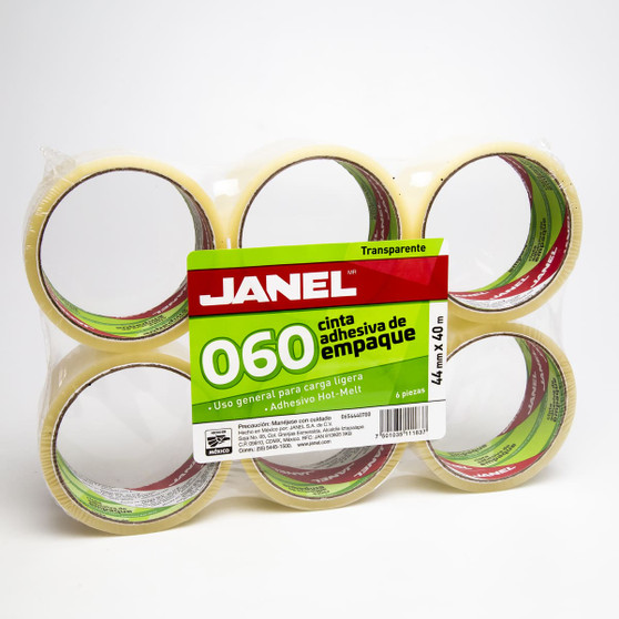 Cinta Transparente para Empaque Janel 6 rollos con 40 m No. 44x40