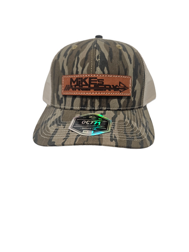 Mike's Archery Logo Leather Patch Outdoor Cap OC771 Hat (Mossy Oak Bottomland)
