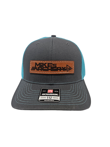 Mike's Archery Logo Leather Patch Richardson 112 Hat (Charcoal and Neon Blue)