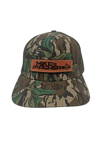 Mike's Archery Logo Leather Patch Lost Hat Co. Slate Mossy Oak Greenleaf Hat