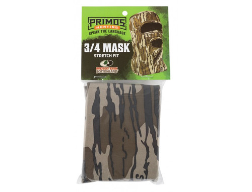 Primos Stretch-Fit Face 3/4 Mask Mossy Oak Bottomland Camo Model