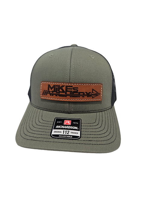 Mike's Archery Logo Leather Patch Richardson 112 Hat (Loden w/ Black Mesh Back)