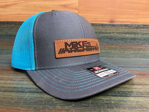 Mike's Archery Logo Leather Patch Richardson 112 Hat (Charcoal and Neon Blue)