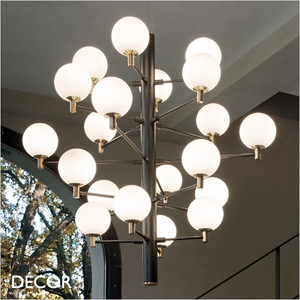 A1 Ideal Lux - Copernico, 2 Sizes - Matt Black & Brass-Plated with White Glass Modern Designer Multiple Globe Pendant Light - An Impressive Centrepiece For Any Contemporary Space