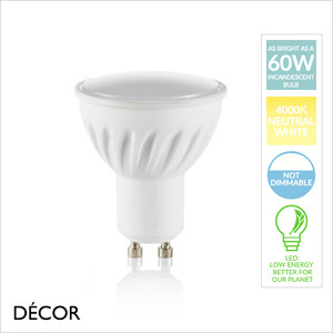 Ideal Lux - GU10 7W LED White Spotlight Bulb, 4000K Neutral White Light - As Bright as a 60W Halogen Bulb - Energy Efficient Lights for your Home & Business Ideal Lux - GU10 7W LED White Spotlight Bulb, 4000K Neutral White Light - As Bright as a 60W Halogen Bulb - Energy Efficient Lights for your Home & Business