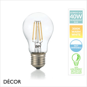 Ideal Lux - E27 4W LED Filament Designer Light Bulb, 3000K Warm White Light - As Bright as a 40W Incandescent Bulb - Innovative Energy Efficient Lighting for your Home & your Business Ideal Lux - E27 4W LED Filament Designer Light Bulb, 3000K Warm White Light - As Bright as a 40W Incandescent Bulb - Innovative Energy Efficient Lighting for your Home & your Business