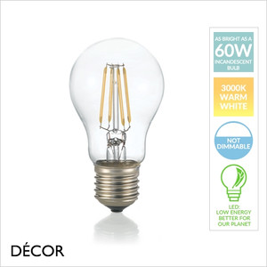 Ideal Lux - E27 8W LED Filament Designer Light Bulb, 3000K Warm White - As Bright as a 60W Incandescent Bulb - Energy Efficient Lighting for your Home and for your Business Ideal Lux - E27 8W LED Filament Designer Light Bulb, 3000K Warm White - As Bright as a 60W Incandescent Bulb - Energy Efficient Lighting for your Home and for your Business