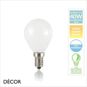 Ideal Lux - E14 4W White Golf-Ball Bulb, 3000K Warm White - As Bright as a 40W Incandescent Light Bulb - Innovative Energy Efficient Lights for your Home, Hotel, Bar & Café Ideal Lux - E14 4W White Golf-Ball Bulb, 3000K Warm White - As Bright as a 40W Incandescent Light Bulb - Innovative Energy Efficient Lights for your Home, Hotel, Bar & Café