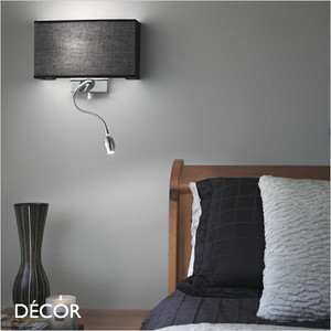 Ideal Lux - Palazzo - Black Fabric Shade & Chrome Base Modern Designer Two in One Wall Light with Flexible Reading Light - Stylish Italian Chic for a Bedside Ideal Lux - Palazzo - Black Fabric Shade & Chrome Base Modern Designer Two in One Wall Light with Flexible Reading Light - Stylish Italian Chic for a Bedside