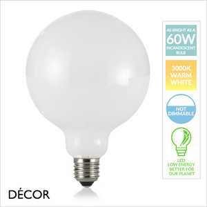 1A1 Ideal Lux - E27 8W Extra Large 125mm LED White Designer Globe Light Bulb - As Bright as a 60W Incandescent Bulb - Energy Efficient Lighting for Home & Business 1A1 Ideal Lux - E27 8W Extra Large 125mm LED White Designer Globe Light Bulb - As Bright as a 60W Incandescent Bulb - Energy Efficient Lighting for Home & Business