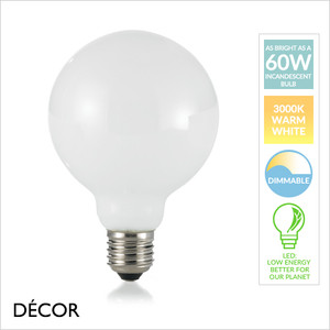 Ideal Lux - E27 8W Large 95mm LED White Designer Globe Light Bulb, Dimmable - As Bright as a 60W Incandescent Bulb - Energy Efficient Lighting for Home & Business Ideal Lux - E27 8W Large 95mm LED White Designer Globe Light Bulb, Dimmable - As Bright as a 60W Incandescent Bulb - Energy Efficient Lighting for Home & Business
