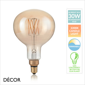 Ideal Lux - E27 4W - XL Vintage Large Amber Glass LED Filament Globular Bulb, 2200K Candle Light, Ø: 16 cm, Dimmable - As Bright as a 30W Incandescent Bulb - Energy Efficient & Cost Effective Ideal Lux - E27 4W - XL Vintage Large Amber Glass LED Filament Globular Bulb, 2200K Candle Light, Ø: 16 cm, Dimmable - As Bright as a 30W Incandescent Bulb - Energy Efficient & Cost Effective