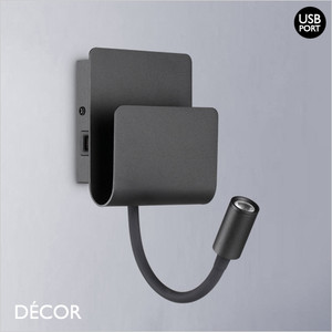 Ideal Lux - Probe with USB Port - Matt Black Modern Designer Adjustable LED Wall Light - Innovative Italian Design for a Hotel Room, Bedside, Office or Study Ideal Lux - Probe with USB Port - Matt Black Modern Designer Adjustable LED Wall Light - Innovative Italian Design for a Hotel Room, Bedside, Office or Study