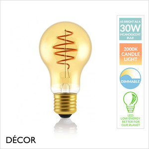 Nordlux - E27 4.5W Spiral Deco Gold LED Filament Standard Light Bulb, 2000K Candle Light, Dimmable - As Bright as a 30W Incandescent Bulb - Energy Efficient & Cost Effective Lighting Nordlux - E27 4.5W Spiral Deco Gold LED Filament Standard Light Bulb, 2000K Candle Light, Dimmable - As Bright as a 30W Incandescent Bulb - Energy Efficient & Cost Effective Lighting