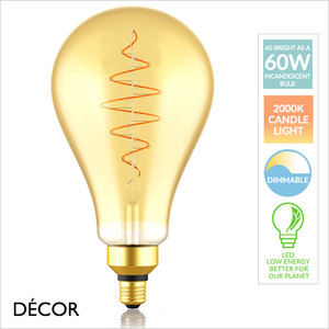 Nordlux - E27 8.5W Spiral Gold LED Filament XL Standard Light Bulb, 2000K Candle Light, Dimmable - As Bright as a 60W Incandescent Bulb - Energy Efficient & Cost Effective Lighting Nordlux - E27 8.5W Spiral Gold LED Filament XL Standard Light Bulb, 2000K Candle Light, Dimmable - As Bright as a 60W Incandescent Bulb - Energy Efficient & Cost Effective Lighting