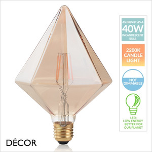 Ideal Lux - E27 4W Vintage Amber Glass LED Filament Pyramid Light Bulb, 2200K Candle Light, Ø: 11 cm - As Bright as a 40W Incandescent Bulb - Energy Efficient & Cost Effective Lighting Ideal Lux - E27 4W Vintage Amber Glass LED Filament Pyramid Light Bulb, 2200K Candle Light, Ø: 11 cm - As Bright as a 40W Incandescent Bulb - Energy Efficient & Cost Effective Lighting