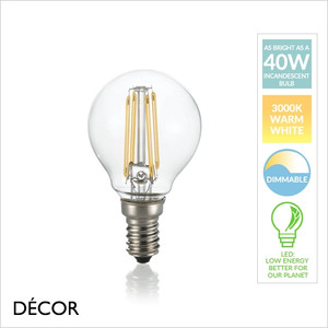Ideal Lux - E14 4W LED Filament Designer Golf Ball Shaped Light Bulb, 3000K Warm White, Dimmable - As Bright as a 40W Incandescent Bulb - Energy Efficient Lighting for Home & Business Ideal Lux - E14 4W LED Filament Designer Golf Ball Shaped Light Bulb, 3000K Warm White, Dimmable - As Bright as a 40W Incandescent Bulb - Energy Efficient Lighting for Home & Business