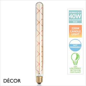 Ideal Lux - E27 6W Vintage Amber Glass LED Filament Linear Light Bulb, 2200K Candle Light, Ø: 2.8 cm - As Bright as a 40W Incandescent Bulb - Energy Efficient & Cost Effective Lighting