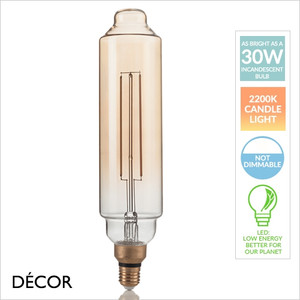 Ideal Lux - E27 4W - XL Vintage Large Straight Amber Glass LED Filament Bulb - As Bright as a 30W Incandescent Bulb - Energy Efficient & Cost Effective Ideal Lux - E27 4W - XL Vintage Large Straight Amber Glass LED Filament Bulb - As Bright as a 30W Incandescent Bulb - Energy Efficient & Cost Effective