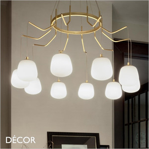 1A1 Ideal Lux - Karousel, 2 Sizes - Satin Brass & Etched White Glass Modern Designer Multiple Pendant Light - A Statement Piece for a Dining Room, Kitchen, Kitchen Island, Hallway, Stairwell, Hotel, Restaurant, Bistro, Bar & Café 1A1 Ideal Lux - Karousel, 2 Sizes - Satin Brass & Etched White Glass Modern Designer Multiple Pendant Light - A Statement Piece for a Dining Room, Kitchen, Kitchen Island, Hallway, Stairwell, Hotel, Restaurant, Bistro, Bar & Café