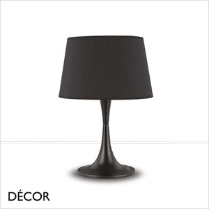 Ideal Lux - London, 2 Sizes - Matt Black with a Black Fabric Shade Modern Designer Table Lamp - Stylish Italian Chic for a Reception Room or Bedroom Ideal Lux - London, 2 Sizes - Matt Black with a Black Fabric Shade Modern Designer Table Lamp - Stylish Italian Chic for a Reception Room or Bedroom