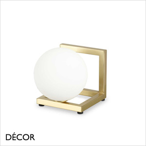 Ideal Lux - Angolo - White Glass Globe on a Satin Brass Metal Frame Modern Designer Table Lamp - Striking Italian Style -  Ideal for a Bedside or Occasional Table Ideal Lux - Angolo - White Glass Globe on a Satin Brass Metal Frame Modern Designer Table Lamp - Striking Italian Style -  Ideal for a Bedside or Occasional Table