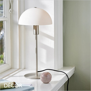 Nordlux - Ellen 20 - Opal White Glass and Stainless Steel Modern Designer Table Lamp - Classic Danish Style for any Contemporary Space