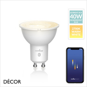 Nordlux - Smart GU10 4.7W LED White Spotlight Bulb, 2700K Warm White Light, Dimmable  - As Bright as a 40W Halogen Bulb - Innovative, Energy Efficient Lights for your Home & Business Nordlux - Smart GU10 4.7W LED White Spotlight Bulb, 2700K Warm White Light, Dimmable  - As Bright as a 40W Halogen Bulb - Innovative, Energy Efficient Lights for your Home & Business