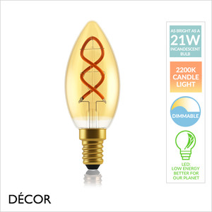 1A1 Nordlux - E14 3W Spiral Deco Gold LED Candle-Shaped Light Bulb, 2200K Candle Light, Dimmable - As Bright as a 21W Incandescent Bulb - Energy Efficient & Cost Effective Lighting
