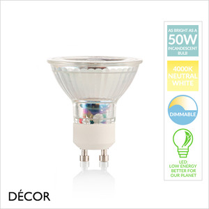 Ideal Lux - GU10 6W LED Clear Spotlight Bulb, 4000K Neutral White Light, Dimmable - As Bright as a 50W Halogen Bulb - Energy Efficient Lights for your Home & Business Ideal Lux - GU10 6W LED Clear Spotlight Bulb, 4000K Neutral White Light, Dimmable - As Bright as a 50W Halogen Bulb - Energy Efficient Lights for your Home & Business