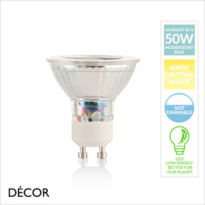 Ideal Lux - GU10 5W LED Clear Spotlight Bulb, 4000K Neutral White Light - As Bright as a 50W Halogen Bulb - Energy Efficient Lights for your Home & Business Ideal Lux - GU10 5W LED Clear Spotlight Bulb, 4000K Neutral White Light - As Bright as a 50W Halogen Bulb - Energy Efficient Lights for your Home & Business