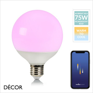 Nordlux - Smart E27 G95 LED 9W Colour Globe 95 Light Bulb, 16 million Colours, 2200K Warm to 6500K Cool White, Dimmable - As Bright as a 75W Incandescent Bulb - Innovative, Energy Efficient & Cost Effective Lighting Nordlux - Smart E27 G95 LED 9W Colour Globe 95 Light Bulb, 16 million Colours, 2200K Warm to 6500K Cool White, Dimmable - As Bright as a 75W Incandescent Bulb - Innovative, Energy Efficient & Cost Effective Lighting