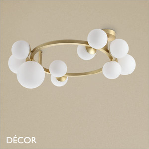 Ideal Lux - Perlage 10 - White Acid-Etched Glass with Satin Brass Modern Designer Flush Fitting Multiple Ceiling Light - A Stunning Statement Piece for Any Contemporary Space Ideal Lux - Perlage 10 - White Acid-Etched Glass with Satin Brass Modern Designer Flush Fitting Multiple Ceiling Light - A Stunning Statement Piece for Any Contemporary Space