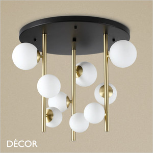 Ideal Lux - Perlage 9 - White Acid-Etched Glass with Satin Brass Modern Designer Flush Fitting Multiple Ceiling Light - A Stunning Statement Piece for Any Contemporary Space