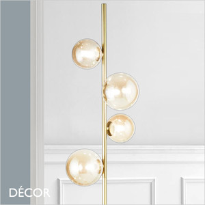 Ideal Lux - Perlage 4 - Amber Glass with Satin Brass Modern Designer Floor Lamp - A Stunning Statement Piece for Any Contemporary Space Ideal Lux - Perlage 4 - Amber Glass with Satin Brass Modern Designer Floor Lamp - A Stunning Statement Piece for Any Contemporary Space